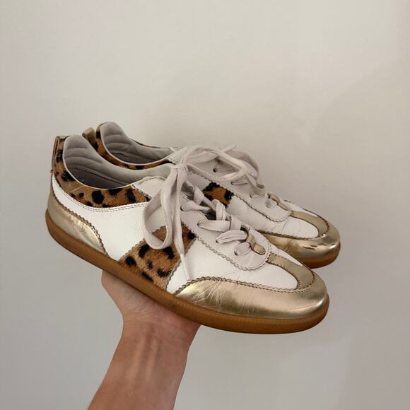 Boden Erin Retro Tennis Sneaker Femme Blanche Leopard - Picture 1 of 7